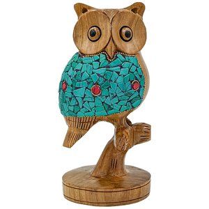 Handcrafted Beautiful Wooden Big Stone Owl Statue (6inch)